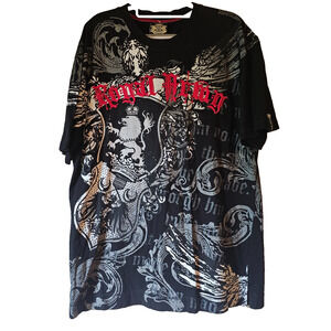 Royal Army Graphic T Shirt Black Embroidered Crest Gothic Streetwear Large